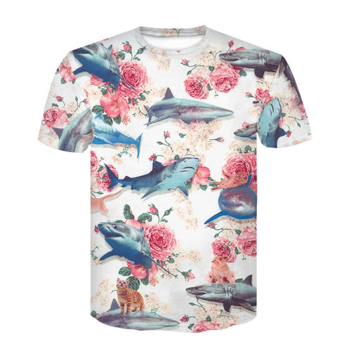 White Shark and Rose Print Man T-shirt
