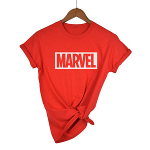 Red Marvel Print Woman T-shirt